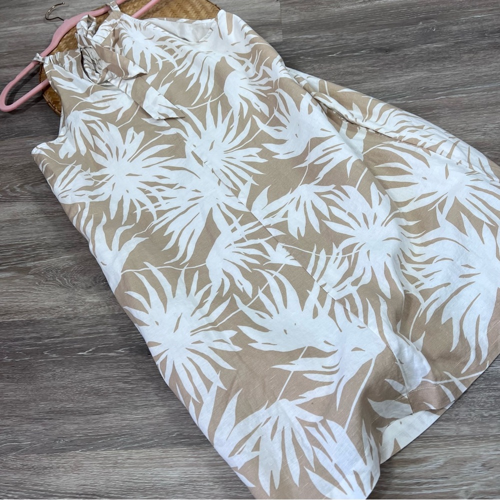 GAP linen tropical mini dress 12 TALL beige & white - Picture 4 of 7